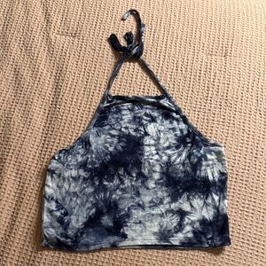 Full Tilt Navy and White Tie-Dye Crop Top